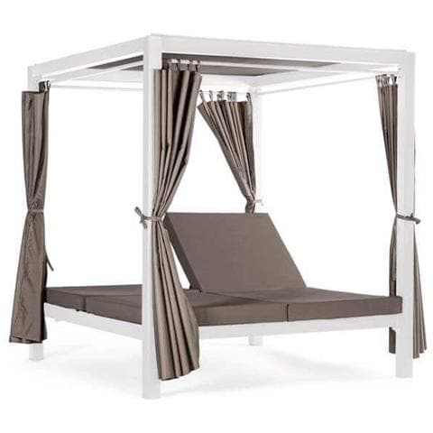 Gazebo Letto Da Giardino 200x150 Cm Struttura In Alluminio Con Schienale Regolabile E Tende Perimetrali Frangivista Luxury - White - Foto 1