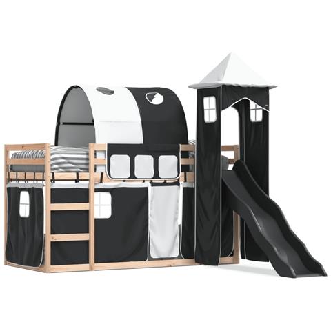 Letto A Castello Con Scivolo E Tende Bianco E Nero 80x200 Cm - Foto 2