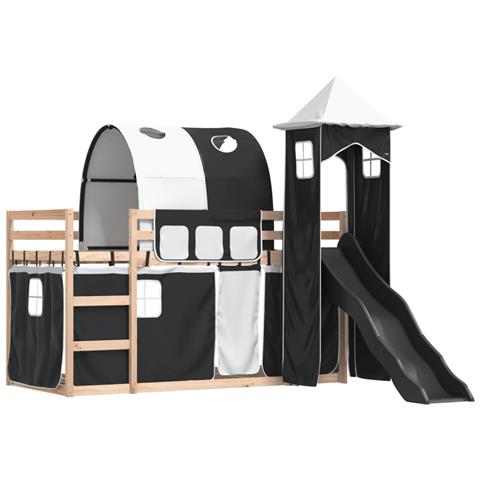 Letto A Castello Con Scivolo E Tende Bianco E Nero 80x200 Cm - Foto 3