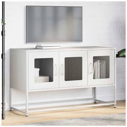 Mobile Tv Bianco 100,5x39x60,5 Cm In Acciaio Laminato A Freddo - Foto 3