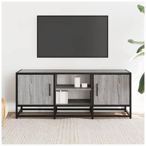 Mobile Tv Grigio Sonoma 100x35x41 Cm Legno Multistrato Metallo - Foto 3