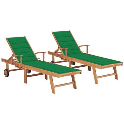 Lusso Casadino -  Lettini Prendisole 2 Pz Con Cuscino Verde In Legno Di Teak - Foto 2