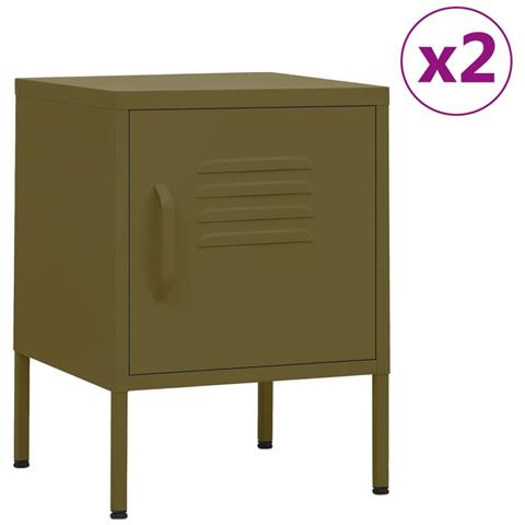 Lusso Casadino -  Comodini 2 Pz Verde Oliva 35x35x51 Cm In Acciaio - Foto 2