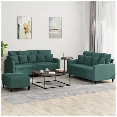Set di Divani 3 pz con Cuscini Verde scuro in Velluto - Foto 2