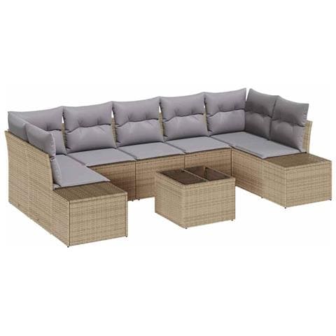 Set di divani da giardino da 8 pezzi con cuscini beige in polyrattan - Foto 1