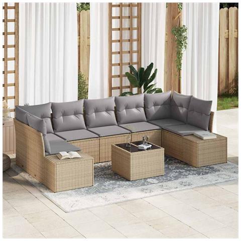 Set di divani da giardino da 8 pezzi con cuscini beige in polyrattan - Foto 2