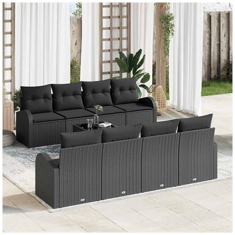 Set di Sofà da Giardino 9 Pezzi con Cuscini Nero Polyrattan - Foto 2