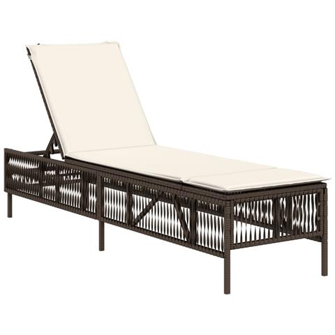 Lettino Prendisole con Cuscino Marrone in Polyrattan - Foto 1