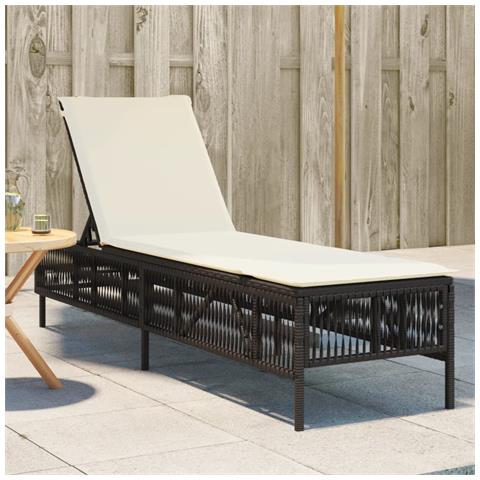 Lettino Prendisole con Cuscino Marrone in Polyrattan - Foto 2