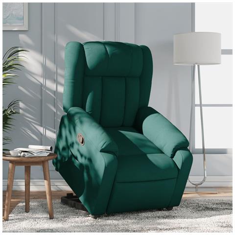 Poltrona Alzapersona Reclinabile Verde Scuro in Tessuto - Foto 2