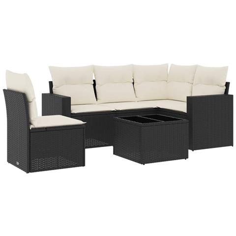 Set Divano da Giardino 6 pz con Cuscini Nero in Polyrattan - Foto 1
