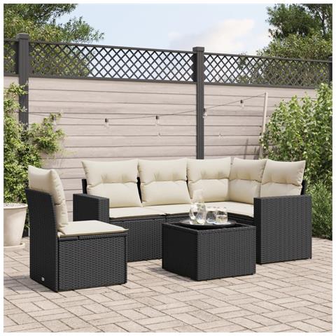 Set Divano da Giardino 6 pz con Cuscini Nero in Polyrattan - Foto 2