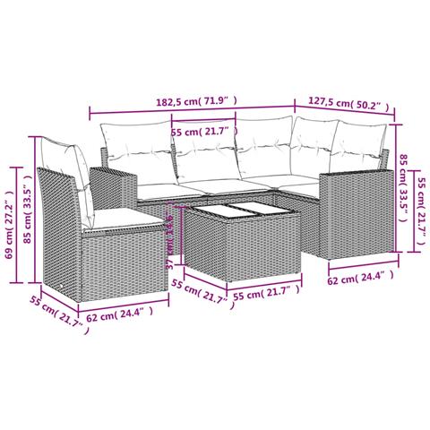 Set Divano da Giardino 6 pz con Cuscini Nero in Polyrattan - Foto 3