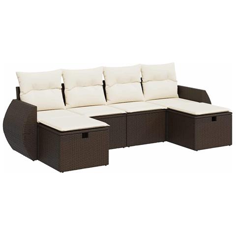 Set Divano da Giardino 6 pz con Cuscini Marrone in Polyrattan - Foto 1