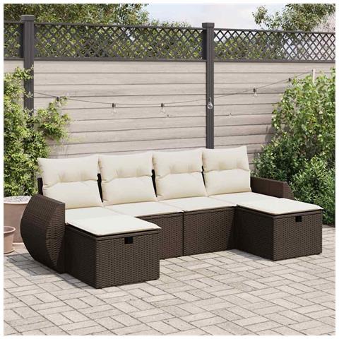 Set Divano da Giardino 6 pz con Cuscini Marrone in Polyrattan - Foto 2