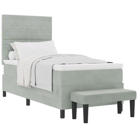 Letto Box Spring con Materasso e Panchina Grigio Chiaro 100x200 cm Velluto - Foto 1