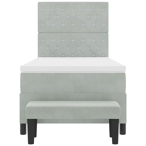 Letto Box Spring con Materasso e Panchina Grigio Chiaro 100x200 cm Velluto - Foto 9