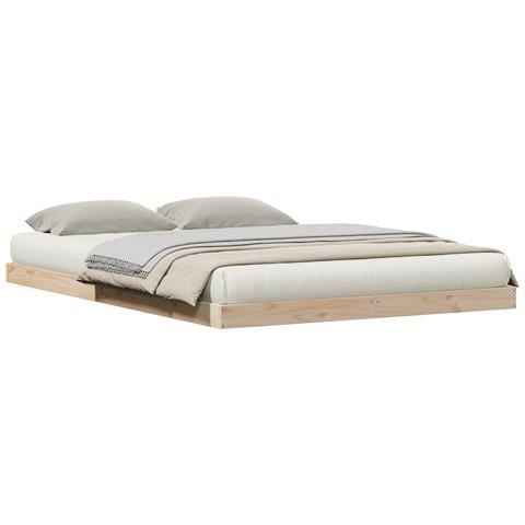 Struttura Letto a Terra Bianca 140x220 cm in Legno Massello di Pino - Foto 1