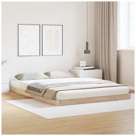 Struttura Letto a Terra Bianca 140x220 cm in Legno Massello di Pino - Foto 2