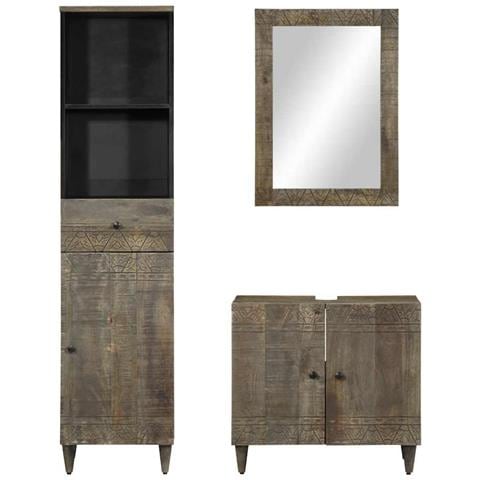 Set Mobili da Bagno 3pz in Legno Massello di Mango - Foto 2