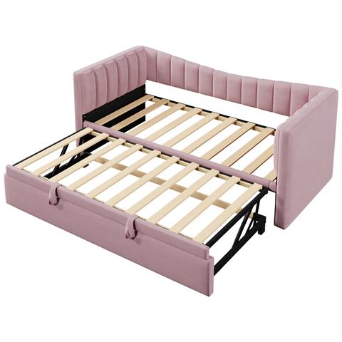 Letto Imbottito Con Letto Estraibile 90x200 Cm(180x200 Cm), Divano Letto, Letto Singolo, Letto Matrimoniale, Letto Da Giorno, Velluto, Rosa, Senza Materasso - Foto 2