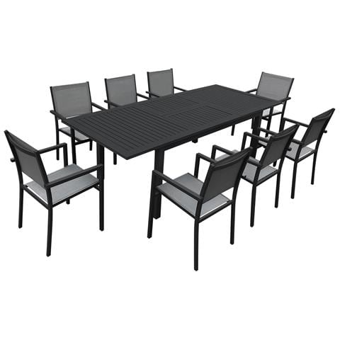 Set Di Mobili Da Giardino Estensibili In Textilene Grigio Capri 8 Posti - Alluminio Antracite - Foto 1