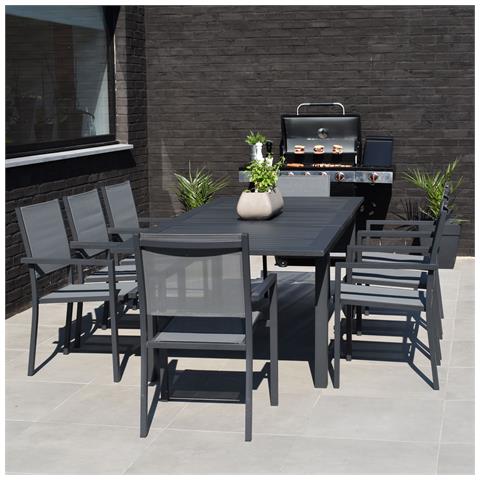 Set Di Mobili Da Giardino Estensibili In Textilene Grigio Capri 8 Posti - Alluminio Antracite - Foto 6