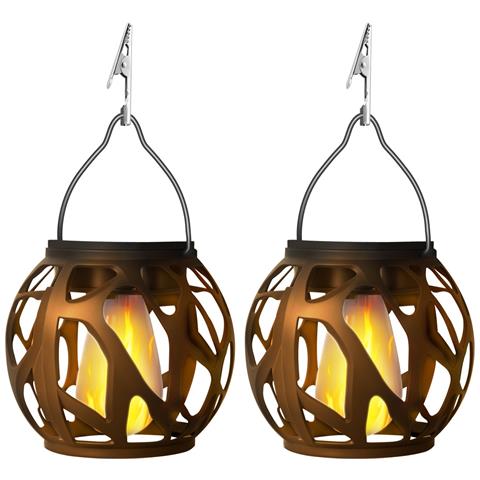 Lanterne Solari Con Effetto Fiamma - Set Da 2, Decorazioni Da Giardino Per Esterni - Foto 1