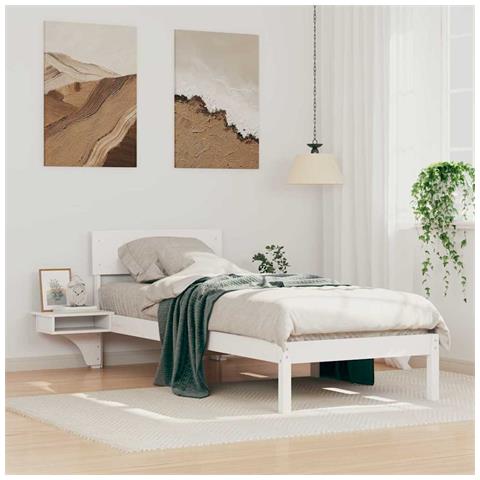 Rete letto con comodini Bianco Legno di pino massello - Foto 2