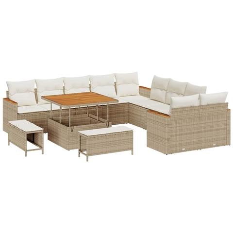 Set Divano da Giardino con cuscino 13 pcs Beige Poly Rattan - Foto 1