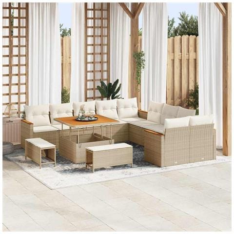 Set Divano da Giardino con cuscino 13 pcs Beige Poly Rattan - Foto 2