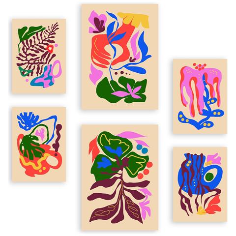 Set Di 6 Stampe Pittoreschi 2 Dipinti Decorativi Astratti Con Fiori Per Il Tuo Soggiorno, Camera Da Letto, Casa A3 & A4 Senza Cornice - Foto 1