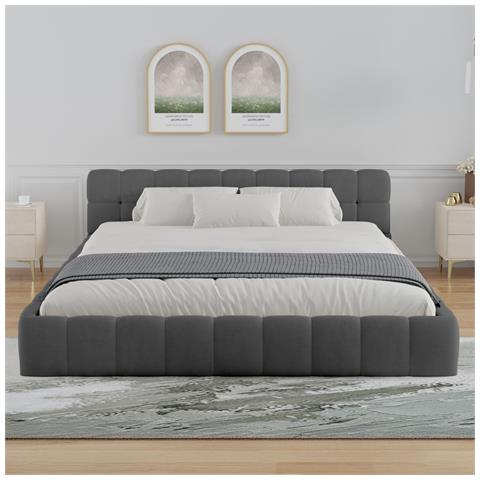 Kansas Letto Cloud 140x190cm In Velluto Grigio - Foto 2