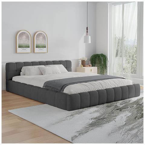 Kansas Letto Cloud 140x190cm In Velluto Grigio - Foto 1