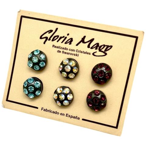 Confezione Da 3 Paia Di Orecchini Assortiti, 1 Bottone Multicristallo, Argento Sw 10µ In Nero. - Foto 1