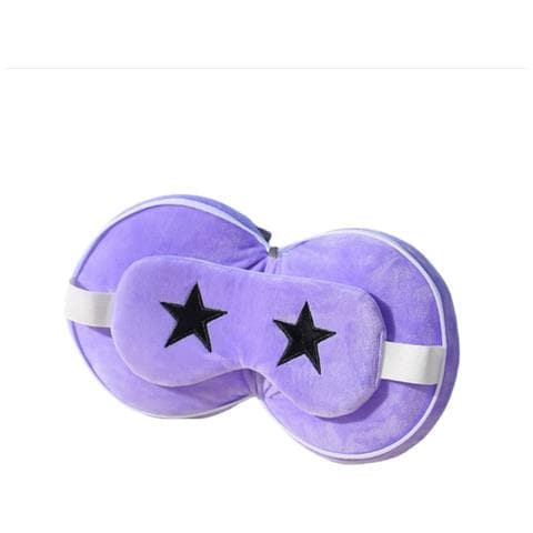 Cuscino Da Viaggio 2-in-1 A Forma Di U Viola E Mascherina Per Dormire Blocca Luce - Foto 1