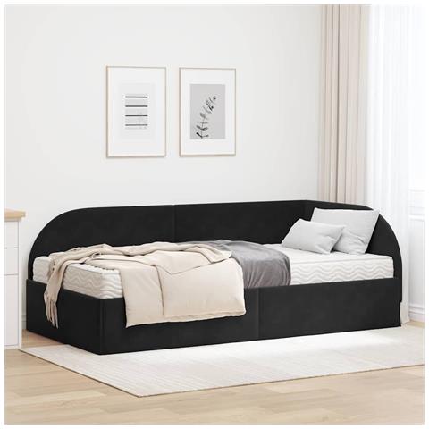 Struttura Letto Angolare con Materasso 2 pcs Nero Velluto - Foto 2