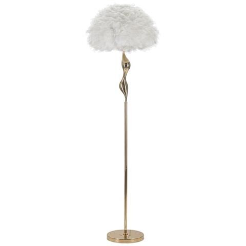 Lampada Da Terra Slim Bianca Con Piume Bianche E Stelo Oro Decorato - Foto 1