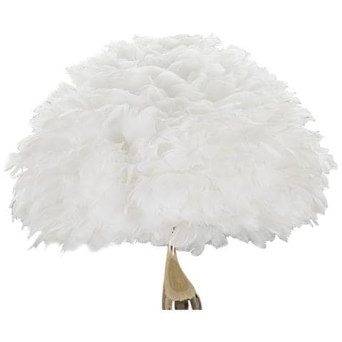 Lampada Da Terra Slim Bianca Con Piume Bianche E Stelo Oro Decorato - Foto 2