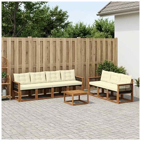 Set di divani da esterno con cuscino 8 pcs Naturale e Crema - Foto 2