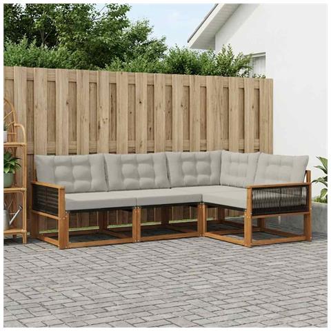 Set di divani da esterno 4 pcs Naturale e Grigio Chiaro - Foto 2