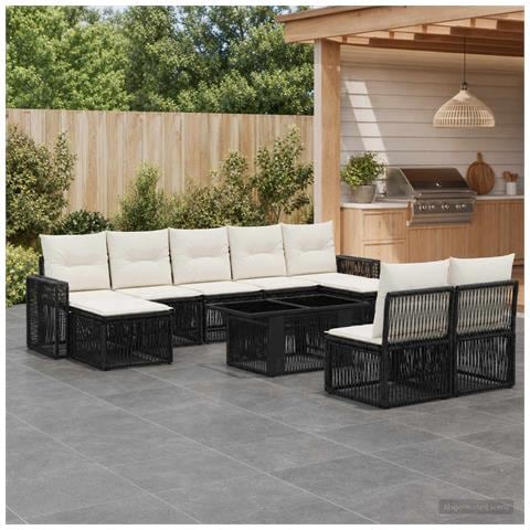 Set Divano da Giardino 10 pz Nero e Bianco Crema polyrattan - Foto 2