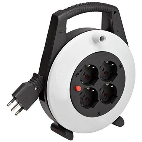 Vario-Line Avvolgicavo / multipresa uso domestico 4 prese italiane 10/16A + schuko Spina ita16A Cavo 10m Colore nero / grigio - Foto 1