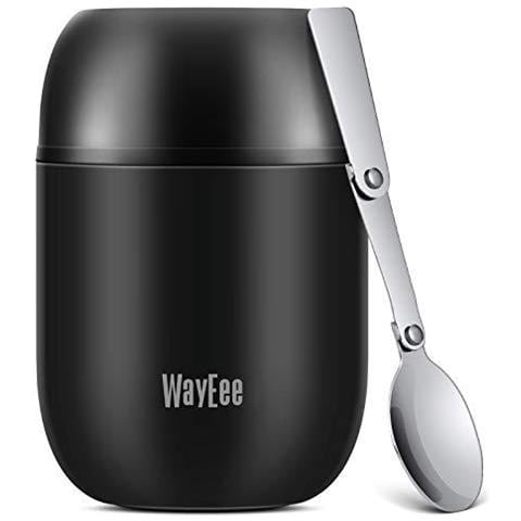 Alimentari Flask Barattolo Di Vetro Acciaio Inossidabile Re Alimentare Con Folding Spoon-450ml (nero)  - Foto 1
