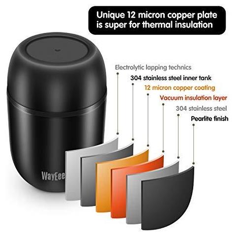 Alimentari Flask Barattolo Di Vetro Acciaio Inossidabile Re Alimentare Con Folding Spoon-450ml (nero)  - Foto 2