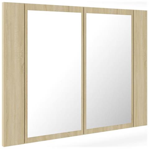 Armadietto a Specchio con Luci LED Rovere Sonoma in Acrilico - Foto 1