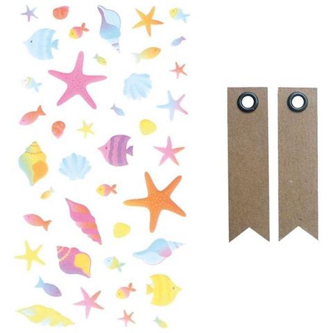 Adesivi 3d Puffies Sirene E Conchiglie + 20 Etichette Kraft Con Gagliardetto - Foto 1