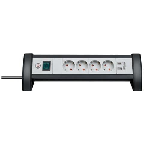 Brennenstuhl Office-line 4 Posti Nero/grigio Chiaro, 1,8 M, 2 Prese Di Ricarica Usb-a - Foto 1