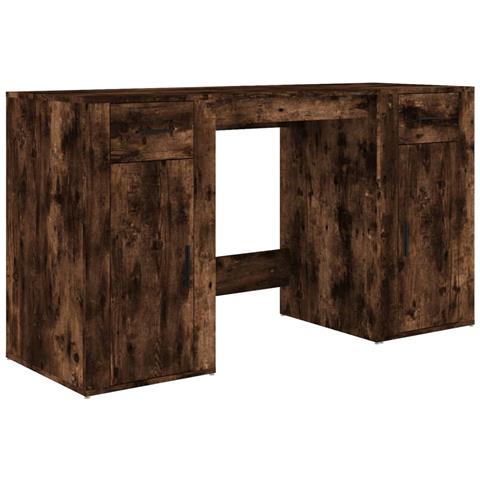 Scrivania Con Armadietto Rovere Fumo In Legno Multistrato - Foto 1