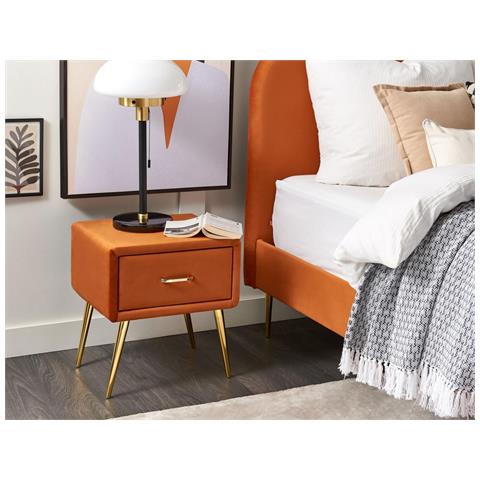 Comodino Velluto Arancione E Oro 46 X 38 Cm Flayat - Foto 1